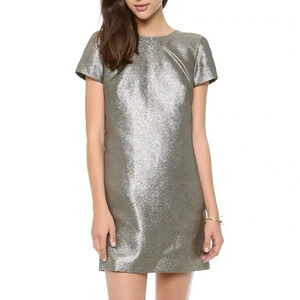 Madewell Metallic Gold Shimmer Short Sleeve Sheath Dress Size 4 Small NWT